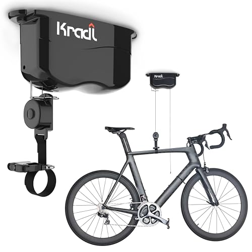 Kradl - Ceiling Mount Bike Lift and Rack. Bicycle Storage Hoist Without Electricity, Clumsy Ropes or Pulleys. 25 Pound Capacity.