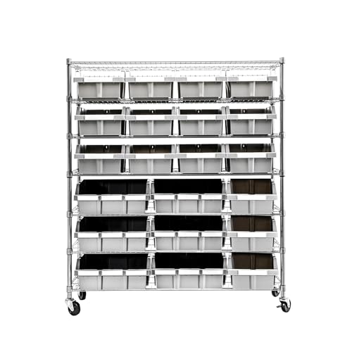 Seville Classics Heavy Duty NSF Bin Rack Solid Steel Wire Shelving Storage Unit, Patented Organizer for Garage, Warehouse, Office, Restaurant, Classroom, Kitchen, Gray, Includes 21 Bins