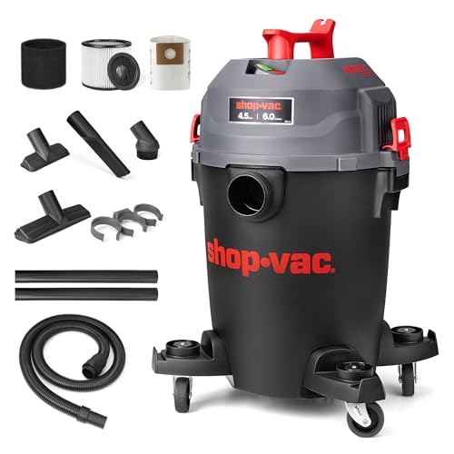 Shop-Vac 6 Gallon Ultra Quiet Shop Vacuum Wet and Dry, 4.5HP Powerful Suction Wet/Dry Vacuum with Attachments, 1-7/8 in. x 7 Ft Hose, 15 Ft Cord, Ideal for Jobsite, Garage, Workshop & Home, 5430541