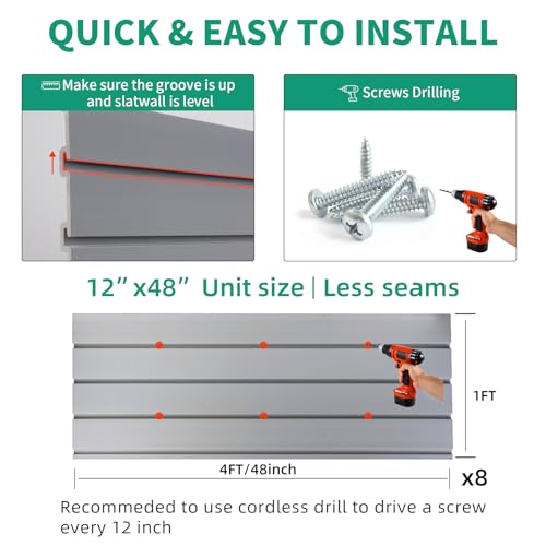 FRAYSCENT Slat Wall Paneling Garage Slat Wall Storage Systems Slatwall Panels Power Tool Organizer Wall Mount, PVC Garage Storage & Organization Products Slate Board (Grey, 4ft x 8ft)