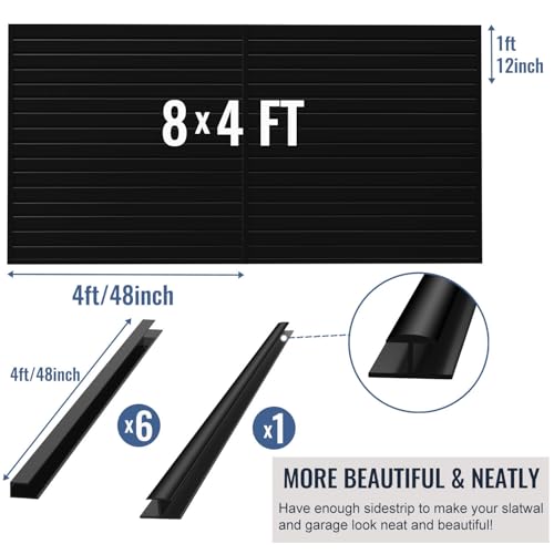 Aking Ace Slatwall Panel Garage Organizer PVC Slatwall Heavy Duty Wall Mounted Rack, Interlocking Slat Wall Panels for Tool Organization Peg Board (Black 8X4 ft)