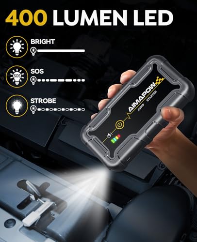 AIMAPOW Portable Car Battery Jump Starter 8000A 20000mAh Jump Box, Car Jumper Starter Portable Jumper Cables for car(AllL Gas/10L Diesel), Fast Charge, Lights, Compact