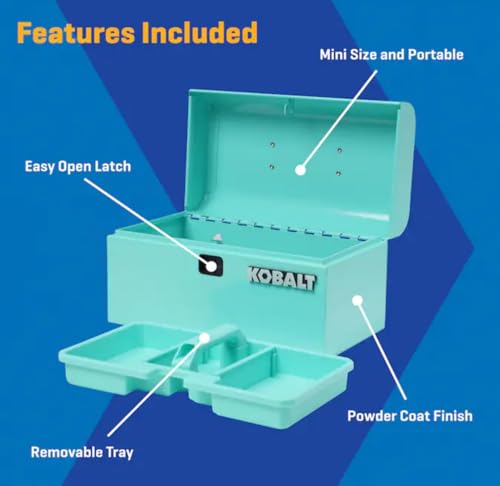Portable Mini Toolbox 10.83-in W x 5.91-in H x 5.91-in D Teal Steel Tool Box, mint, makeup orginaztion, craft storage