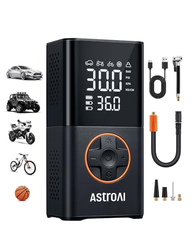 AstroAI L7 Tire Inflator Portable Air Compressor,150 PSI Cordless Mini Air Bike Auto Shut-Off Pump with Digital Display Pressure Gauge, Fast Inflation & LED Light for Car Tires,Motorcycles,Bikes,Balls