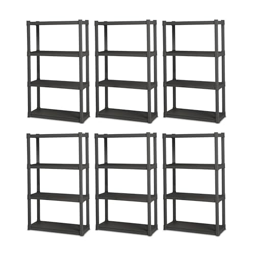 Sterilite 6-Pack 4 Shelf Unit, Heavy-Duty Shelving Storage and Utility Rack - Standing Plastic Organizer Shelves for Kitchen, Bathroom, and Garage