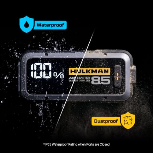 Hulkman Alpha85 Smart Portable Jump Starter, 2000A Battery Booster Pack with LED Display, Flashlight, 74Wh Power Bank, 12V Jump Box for up to 8.5L Gas & 6.0L Diesel, Cars, SUVs & Trucks, Ideal for Dad