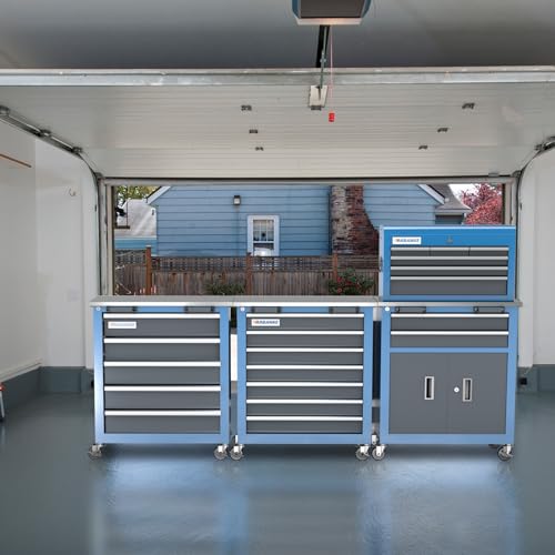 LARBANKE 3 Different Types Tool Chest Combination,Rolling Tool Chest with Stainless Countertop,Tool Cabinet with Connection Buckle,Wheels and Foot Pads,Portable Tool Box Inside