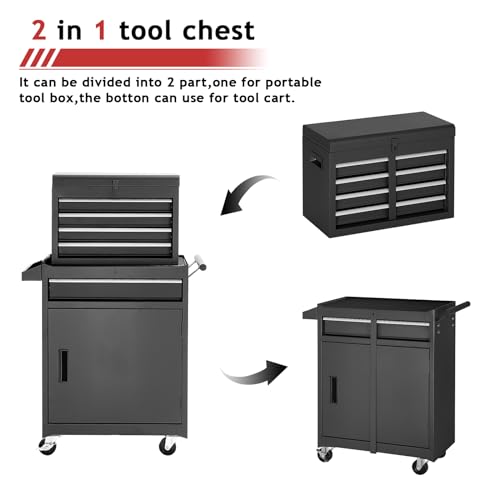 AirWire Tool Chest,5-Drawer Rolling Tool Storage Cabinet with Enhanced Packaging, Detachable Top Tool Box, Metal Tool Cart for Garage Workshop,Black, ATC001BK