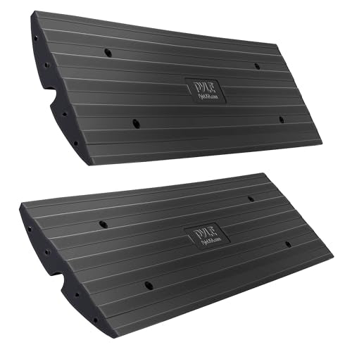 Car Vehicle Curbside Driveway Ramp - 4ft Heavy Duty Rubber Threshold Bridge Track Curb Ramp, for Loading Dock, Garage, Sidewalk, Truck, Scooter, Bike, Motorcycle, Wheelchair Mobility - Pyle PCRBDR21