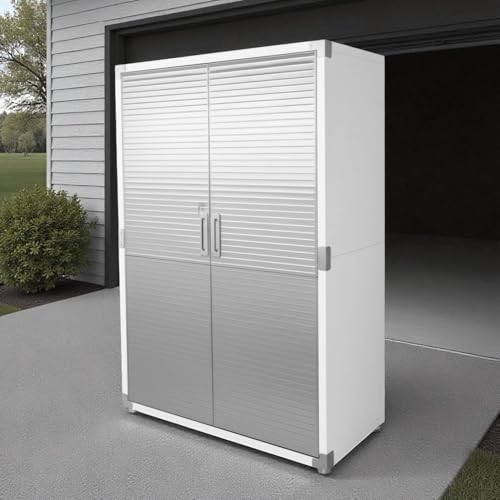 UltraGarage Heavy-Duty Metal Storage Cabinet, Industrial Grade Steel Construction with Slatted Doors, Lock Keys,Professional Garage Organization System (White, 48" W x 24" D x 72" H)