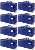 8 Pack Extra Heavy Duty Large Moving Bags with Strong Zipper & Carrying Handles, Sturdy Clothes Storage Bags Totes Bins, Packing Bag Move Boxes College Moving Supplies, Dark Blue - 24 gal