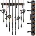 Hikeen Fishing Rod Holders, Wall Mounted Fishing Rod Rack, Fishing Pole Holder Holds Up to 8 Rods or Combos, Fishing Rod Holders for Garage with 4 Hooks, Fits Most Rods of Diameter 3-24mm(1Pack)