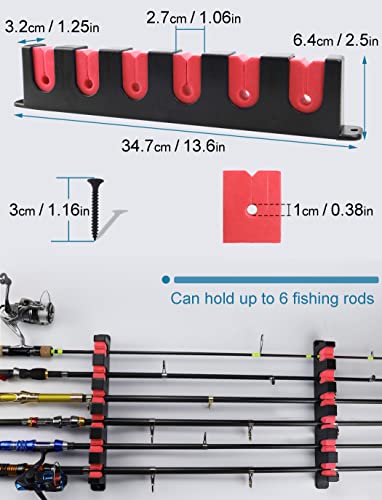 Ducurt Horizontal Fishing Rod Rack Holders Wall-mounted Fish Pole Holder for Garage & Boat 6-Rod Storage Racks -1 Pair Rod Holder Rod Holder (1 Pair Horizontal Red)