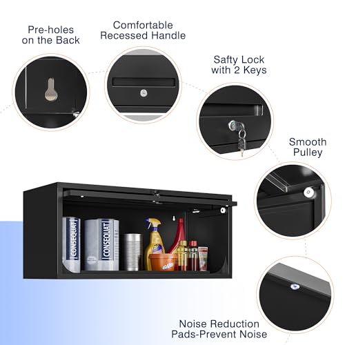 Yizosh Metal Garage Cabinet with Doors, Wall Mounted Storage Cabinet, Floating Tool Cabinet for Basement, Kitchen, Warehouse (Black, 13.7" H)