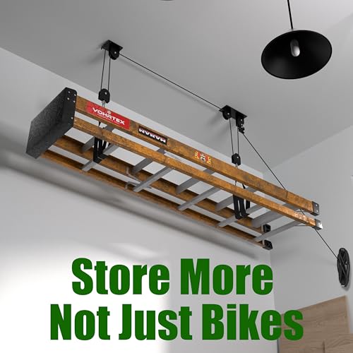 ZEUMIE Bike Hoist, Ceiling Mount Bike Hanger Holds 100 lbs, Ebike Lift Garage Overhead Storage for Bike, Ladder, Snowdoard