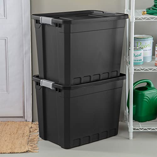 Sterilite 4-Pack Plastic Storage Bins with Lids, Stackable Containers, 27 Gallon, Black