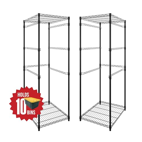 SafeRacks 2 Pack 5-Tier Steel Tote Rack - Maximize Space, Declutter, Organization, NSF Certified, Bin Storage for Garage, Pantry, Kitchen, Workspace, 5 Shelves, 31″ x 23″ x 68″, Black