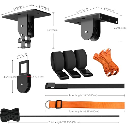 TRUSOON Upgrade Kayak Hoist for Garage Ceiling, Heavy-Duty Kayak Storage Lift Pulley System with Safety Straps, Holds Up to 150 lbs Capacity, Fit 10-18 Foot Ceilings, Black