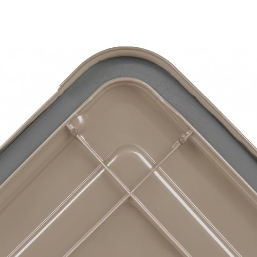 IRIS USA 4-Pack WeatherPro Gasket Box, 63 Quart Weather Resistant Storage Bins with Latching Lids, Heavy Duty Organizing Containers for Closet, Bathroom, and Office - Tan