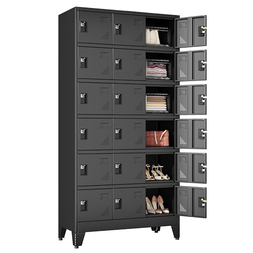 Lusiwry Metal Lockers for Employees-18 Doors Storage Locker with Shelves and Lockable Steel Cabinet for School,Gym,Office,Staff,Assembly Required,Black