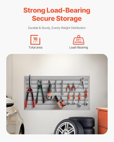 VEVOR Slat Wall Paneling, 2 x 4 ft, PVC Garage Slatwall with Modular Design, Grey Slat Wall Easy-to-Install Adjustable Slatwall Panel with Coupling Structure & DIY Cutting, Fits for Storage & Display