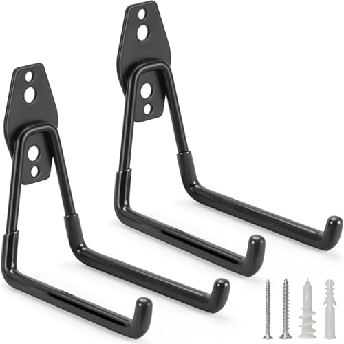 LUPYJI 2 Pack Garage Hooks Heavy Duty Storage Organizer Wall Mount Power and Garden Tool Hangers, for Hanging Ladders, Ropes, Hose, Bulk Items