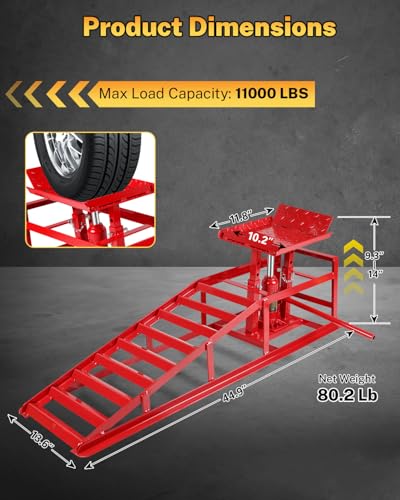 Heavy-Duty Hydraulic Car Ramps 5T Capacity - Adjustable 9.3-14 Inch Height for Cars, SUVs, and Light Trucks