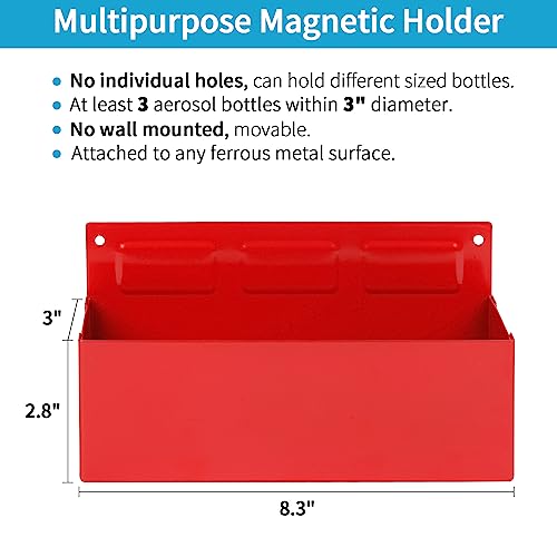 Rechabite Magnetic Aerosol Spray Can Holder, Magnet Toolbox Bottle Holder, Tool Box Storage Rack for Garage and Home, Craft Workspace, Mechanic Paint Bottle Can Organizer, Red, 3"x8.3"