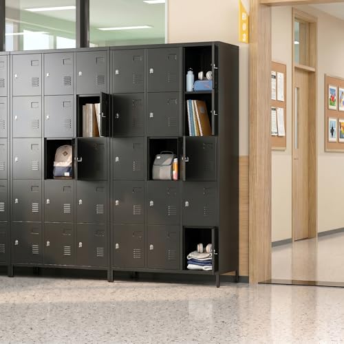 SUPEER Metal Lockers for Employees,15 Door Steel Storage Lockers for School Gym Office Garage, Lockable Metal Lockers for Personal Items,15.75" D x 35.43" W x 72" H,Assembly Required,Black