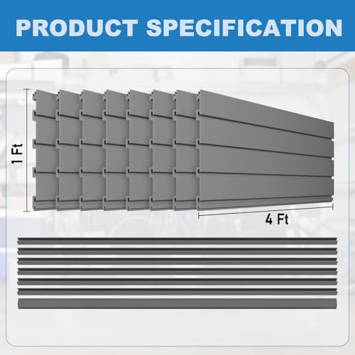 Duzzy Slatwall Panel, 4' H x 8' W PVC Slat Wall Paneling for Garage Wall Storage Organizer (Grey)