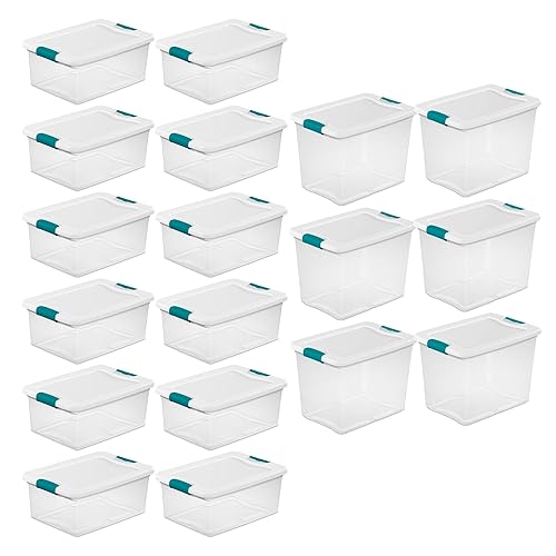 Sterilite 12 Pack 15-Quart & 6 Pack 25-Quart Storage Bins, Stackable Clear Plastic Totes w/ Latch Lids