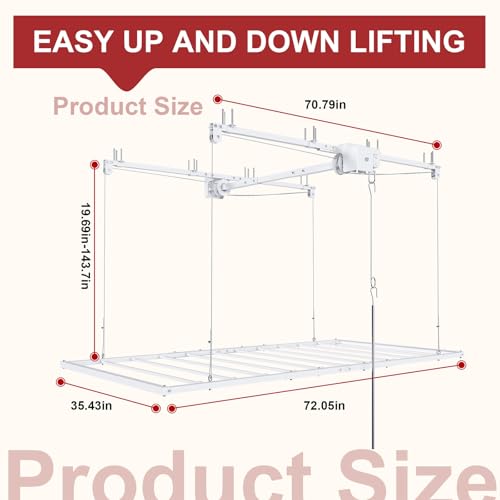 S.Walt Hanging Garage Ceiling Storage Racks, Adjustable Overhead Garage Storage Lift, Mounted 36 ft Heavy-Duty Steel Platform for High Ceilings 1012 ft, Supports 350 lbs for Everyday Use