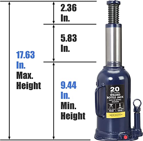 Big RED 20 Ton (40,000 LBs) Torin Welded Hydraulic Car Bottle Jack for Auto Repair and House Lift, Blue, AT92003UR