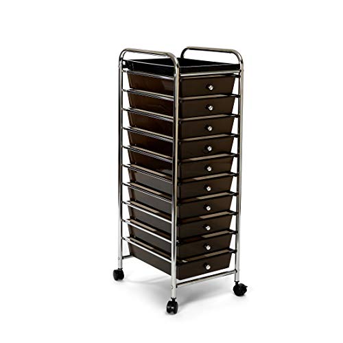 Seville Classics 10-Drawer Multipurpose Mobile Rolling Utility Storage Organizer with Tray Cart, Black