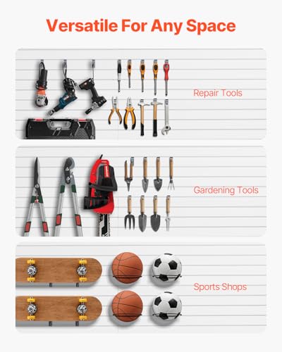 VEVOR Slat Wall Paneling, 8 x 4 ft, PVC Garage Slatwall with Accessories, White Slat Wall Easy-to-Install Adjustable Slatwall Panel with Coupling Structure & DIY Cutting, Fits for Storage & Display