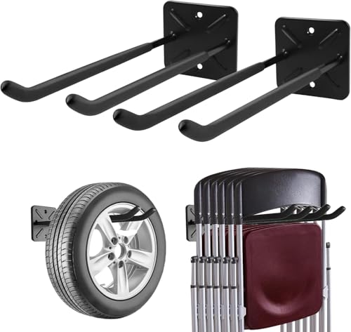 Sinoer Heavy Duty Garage Double Hooks, Ladder Hooks for Garage Wall Mount, 80KG Load Capacity, 32CM Extended Length, Multi-Functional Storage Hooks for Ladders, Bikes, Tools, Garden Equipment-(6 Pack)