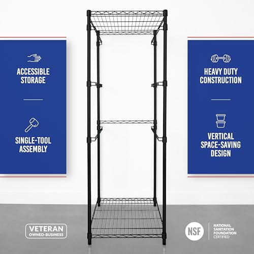 SafeRacks 5-Tier Steel Tote Rack - Maximize Space, Declutter, Organization, NSF Certified, Bin Storage for Garage, Pantry, Kitchen, Workspace, 5 Shelves, 31″ x 23″ x 68″, Black