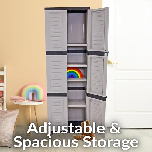 Sunnydaze 72" H Resin Garage Storage Cabinet - Garage Cabinet with Lockable Doors and Adjustable Shelves - Freestanding Utility Storage for Laundry Room, Office, Basement - Gray