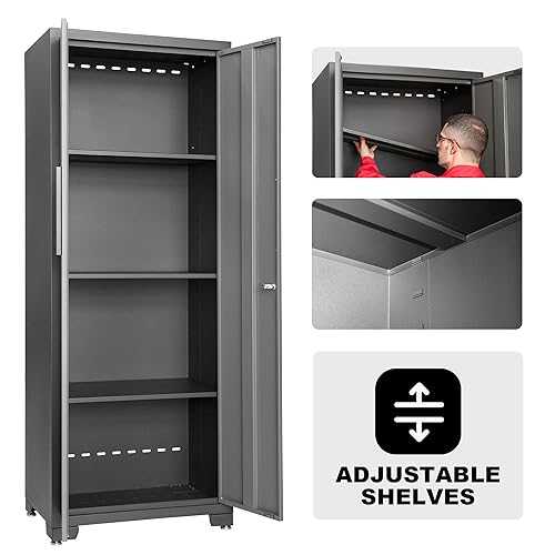Torin APK112B Garage Storage System: Heavy-Duty 9-Piece Cabinet Set with Worktop, Adjustable Shelves, and Secure Lockable Doors, Black/Grey