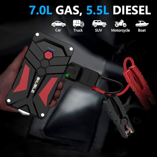 BIUBLE Jump Starter Car Jump Starter Auto Battery Booster Pack 5000A Peak 12V with USB-C Quick Charge,Lithium Jump Box with LED Light(Up to 7.0L Gas or 5.5L Diesel Engine)