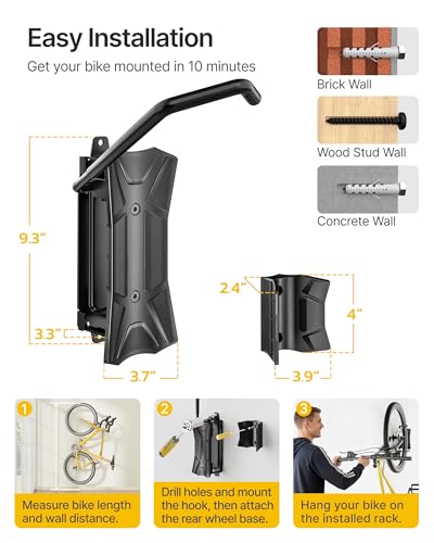 monTEK Bike Wall Mount for 4.5" Tire Width, Swivel Bike Wall Hanger Holds Up to 77lbs, Space-Saving Bike Rack Garage, Heavy Duty Bike Storage for Bedroom Home Office, 2 Pack