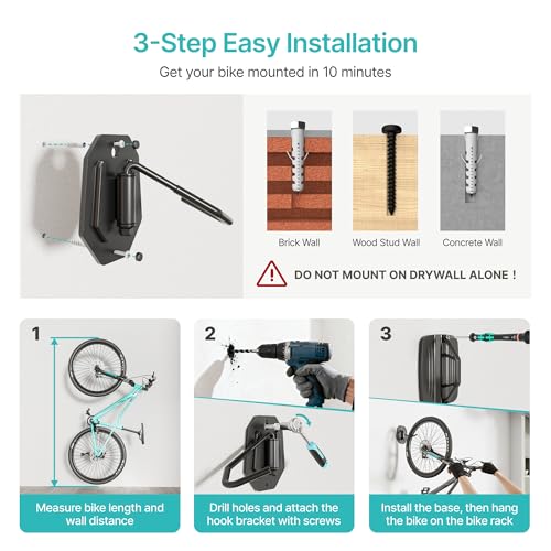 PEGZONE Swivel Bike Wall Mount, Heavy Duty Vertical Bike Rack with Fixed Hooks for Garage Storage, Wall Mounted Bicycle Hangers Holds up to 77 lbs for Indoor, 2 Pack