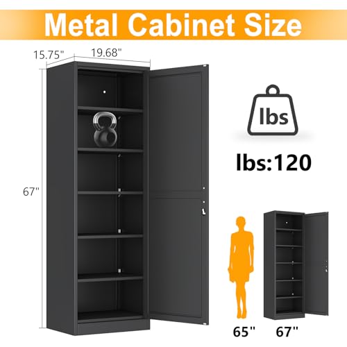 Ckzbx Metal Locker Tall Narrow Storage Cabinet, 67" H Locking Tool File Cabinets Snack Locker Organizer for School Classroom,Bedroom,Gym Home Office,Entryway and Hallway (20" W 1Door Black)