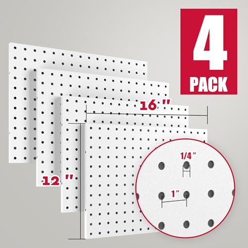 Spampur Peg Board, 4 Pack Metal PegBoard Organizer with Accessories, White Pegboard Panels with 50 Pcs Hooks and Baskets, Wall Organizer for Office, Craft Room Organization, Garage, Sewing Room