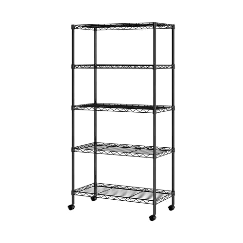 Seville Classics Solid Steel Wire Shelving Storage Unit Adjustable Shelves Organizer Rack, for Home, Kitchen, Office, Garage, Bedroom, Closet, Black, 5-Tier, 30" W x 14" D (NEW Model)