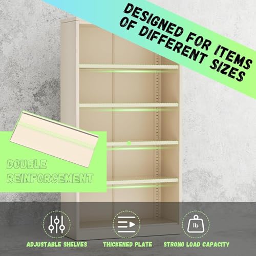 SUNCROWN Metal Storage Cabinets with Lock, Tool Cabinet, 72" Locking Steel Storage, Tall Locker Organizer Garage Cabinets with 2 Doors and 4 Shelves for Home,Office,Warehouse,Garage,School(Warm Grey)