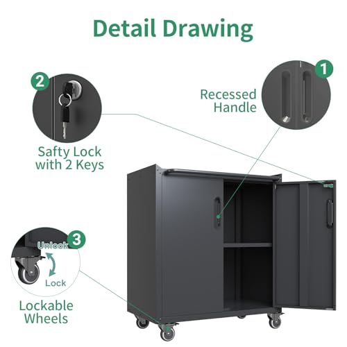 VIYET 10-Piece Heavy Duty Steel Garage Cabinet System | All-in-One Modular Garage Cabinet Set for Ultimate Workshop Organization | Easy Assembly Garage Storage Cabinets & Tool Bench (Black)