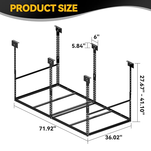 STORKING 3x6 Ft Overhead Garage Storage Rack, 28-41 inch Height Adjustable Ceiling Mounted Organization Rack, 550 lbs Weight Capacity, 36"x72" Heavy Duty Space-Saving Metal Rack for Garage Storage