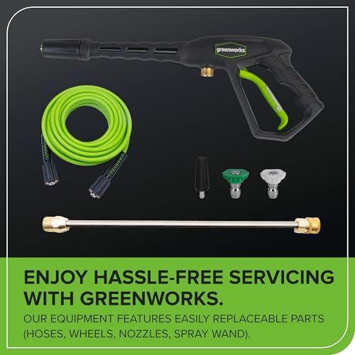 Greenworks 2100 PSI (1.2 GPM) Electric Pressure Washer (25°, 40°, Turbo Nozzle, Soap Applicator) for Use On Decks, Fences, Concrete Patios, Sidewalks & More. Medium-Duty