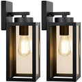 Outdoor Wall Light Fixtures, Exterior Waterproof Wall Lanterns, Porch Sconces Lighting with E26 Sockets & Glass Shades, Modern Matte Black Outside Lights for Patio Front Door Entryway Garage, 2-Pack